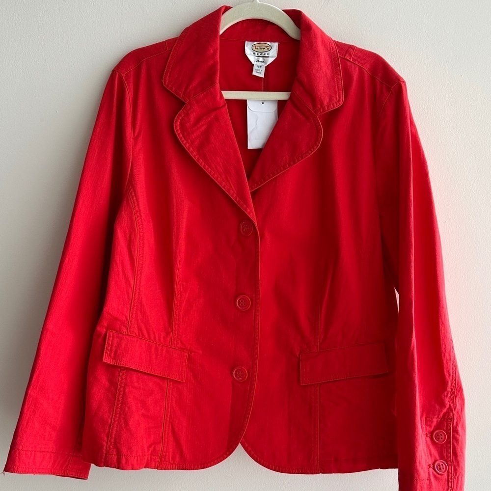 Talbots Woman Stretch Red/Orange Button Down Jacket, Size 16W, NWT